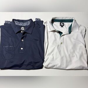 2 Men's Footjoy golf Navy and White Polo Shirts